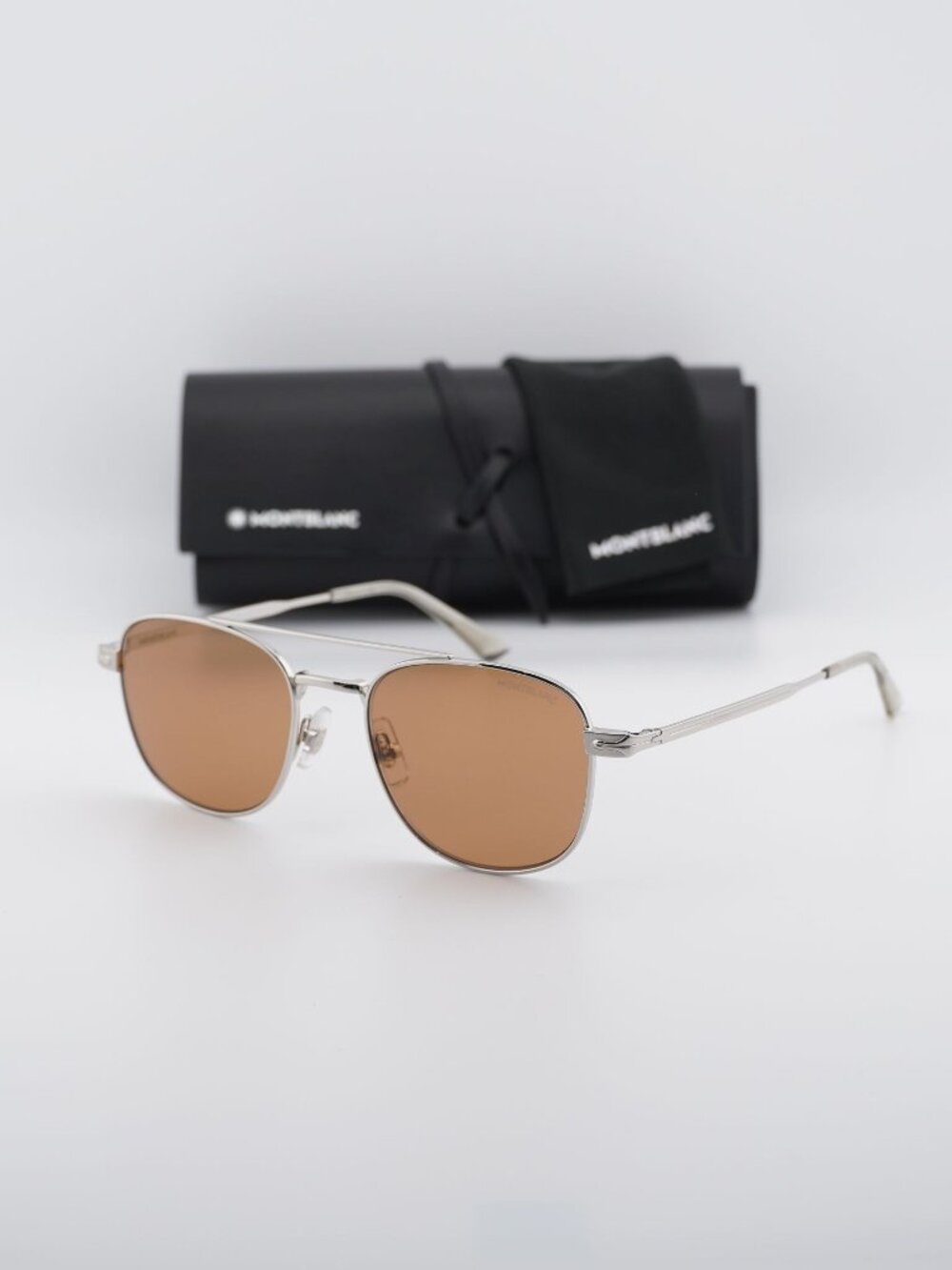 Montblanc MB0363S 005 Square Sunglasses - Silver / Brown
